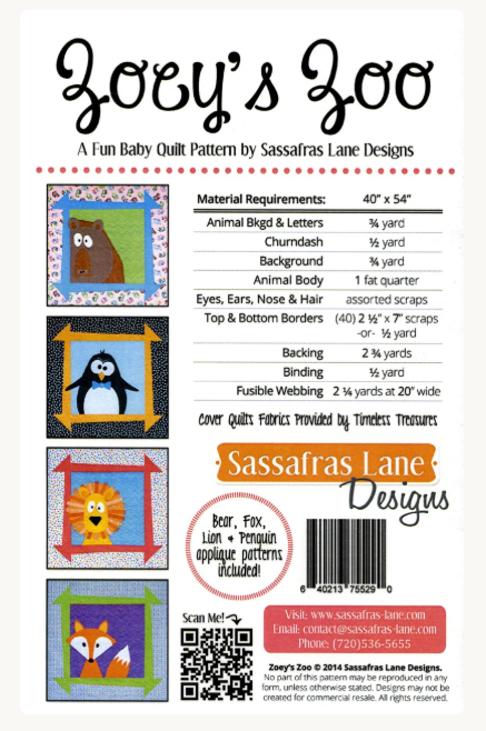 Zoey's Zoo Quilt Pattern from Sassafras Lane Designs by Shayla & Kristy Wolf