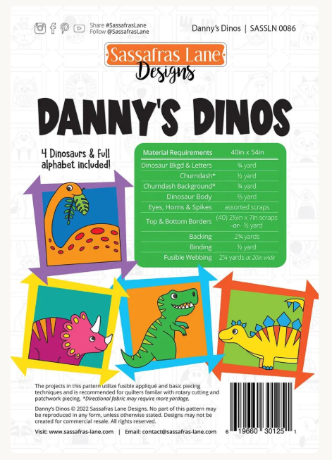 Danny's Dino Quilt Pattern from Sassafras Lane Designs by Shayla & Kristy Wolf