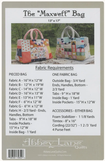 The Maxwell Quilted Bag Pattern from Abbey Lane Quilts