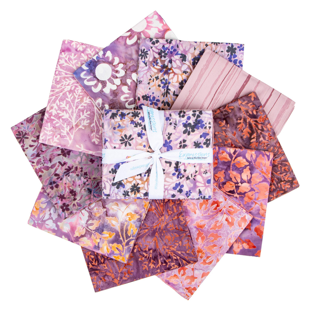 Expressions Batiks Wildflowers Misty Fat Quarter Bundle A, 10 Pcs.