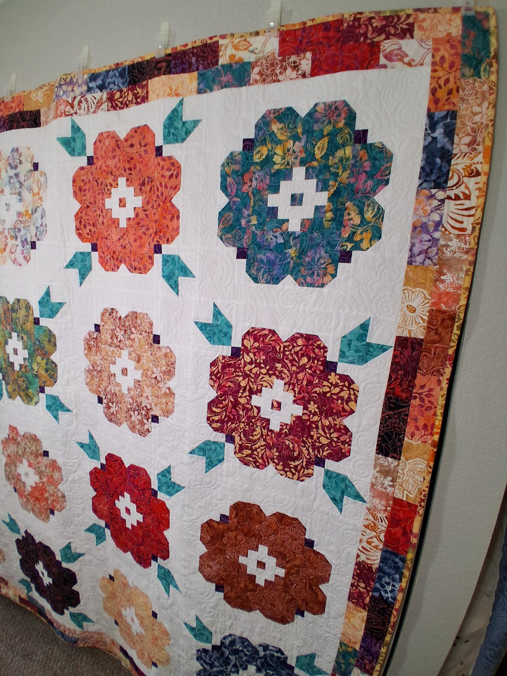 Vintage Blooms Quilt – Handmade 100% Cotton Batik Fabric (80" x 80")