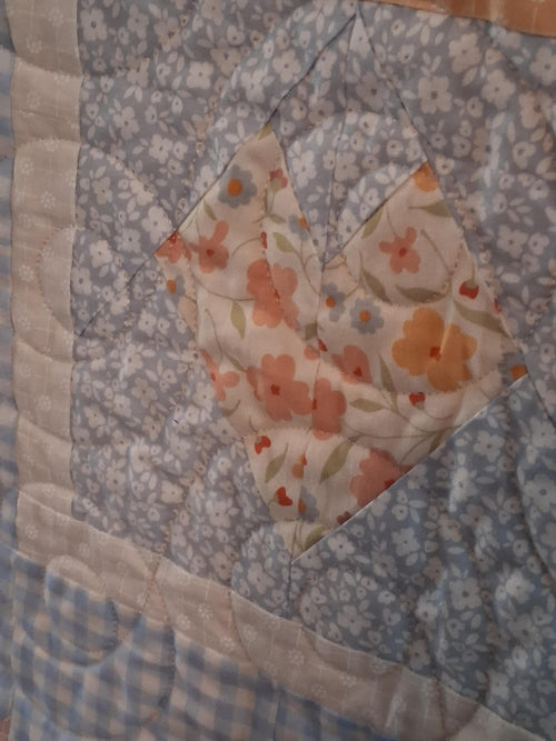 Delicate Heart Handmade Baby Quilt 100% Cotton Fabric (50" x 50") (Blue)