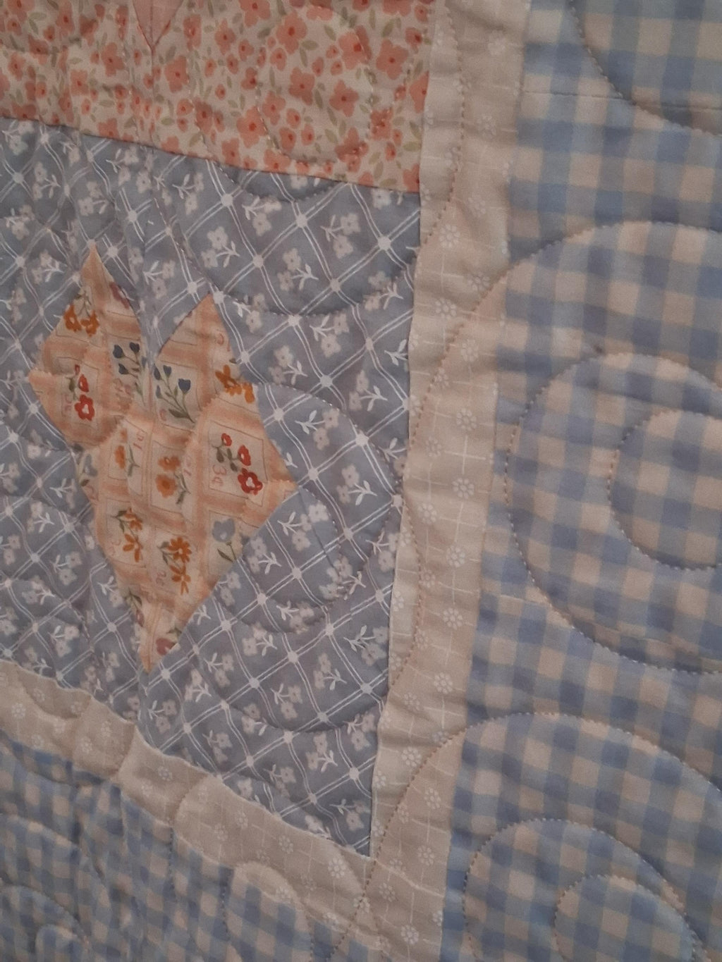 Delicate Heart Handmade Baby Quilt 100% Cotton Fabric (50" x 50") (Blue)