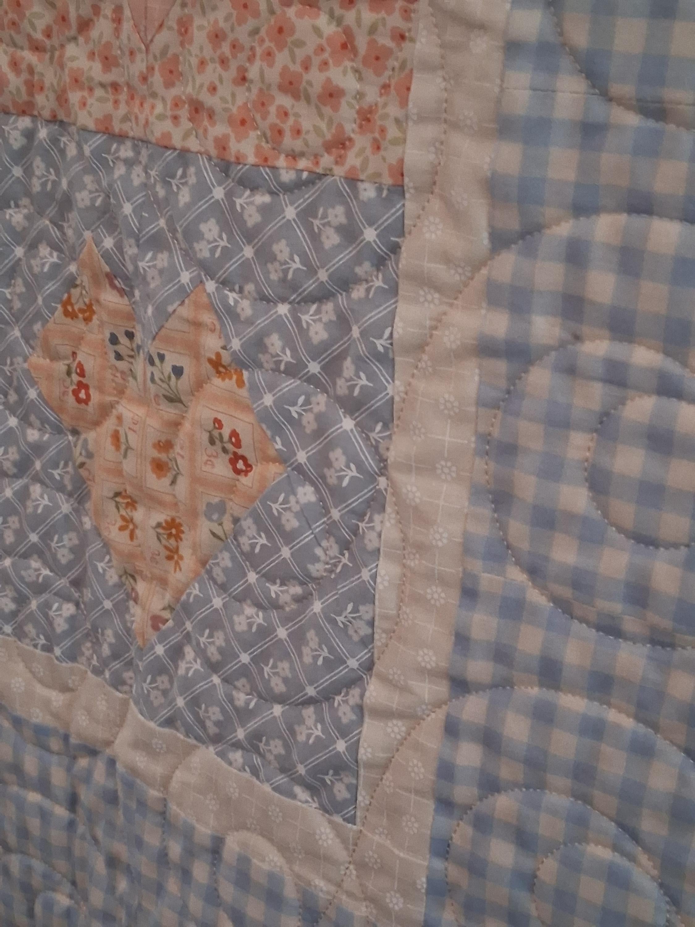 Delicate Heart Handmade Baby Quilt 100% Cotton Fabric (50" x 50") (Blue)