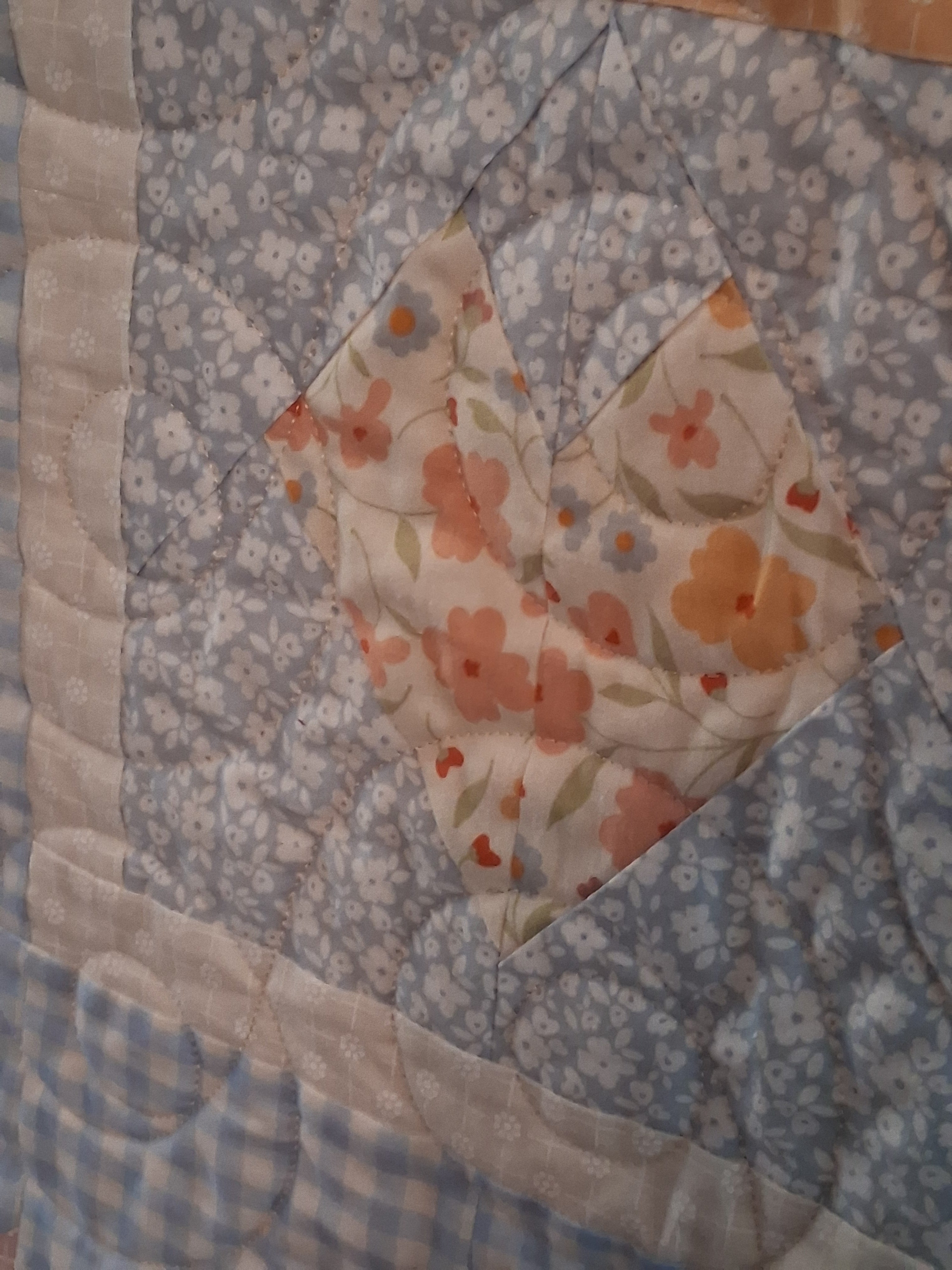 Delicate Heart Handmade Baby Quilt 100% Cotton Fabric (50" x 50") (Blue)