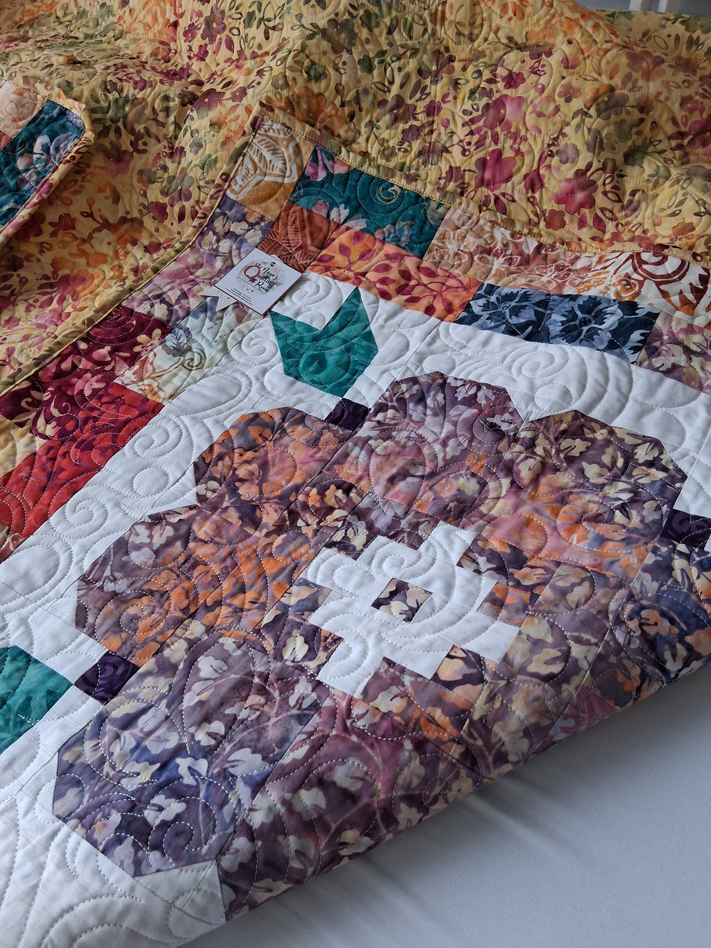 Vintage Blooms Quilt – Handmade 100% Cotton Batik Fabric (80" x 80")