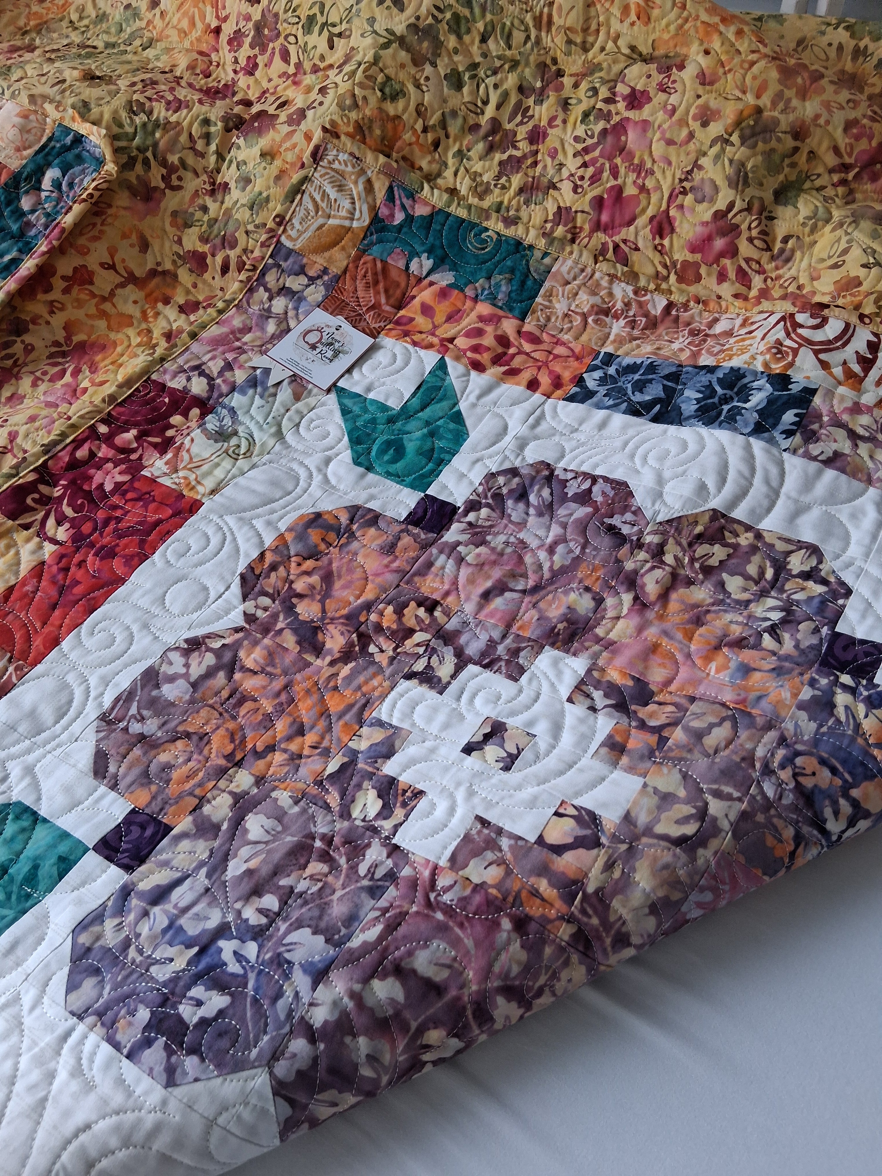 Vintage Blooms Quilt – Handmade 100% Cotton Batik Fabric (80" x 80")