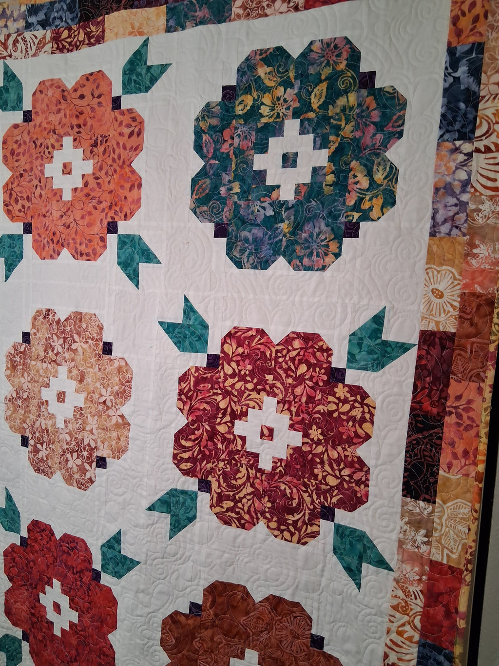 Vintage Blooms Quilt – Handmade 100% Cotton Batik Fabric (80" x 80")