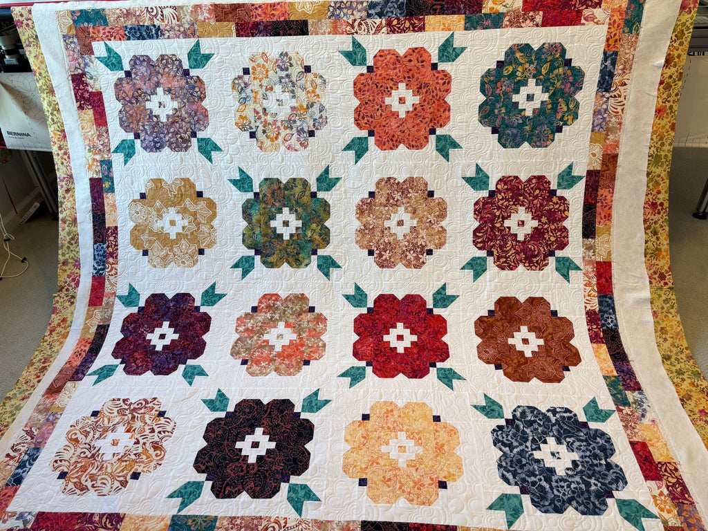 Vintage Blooms Quilt – Handmade 100% Cotton Batik Fabric (80" x 80")