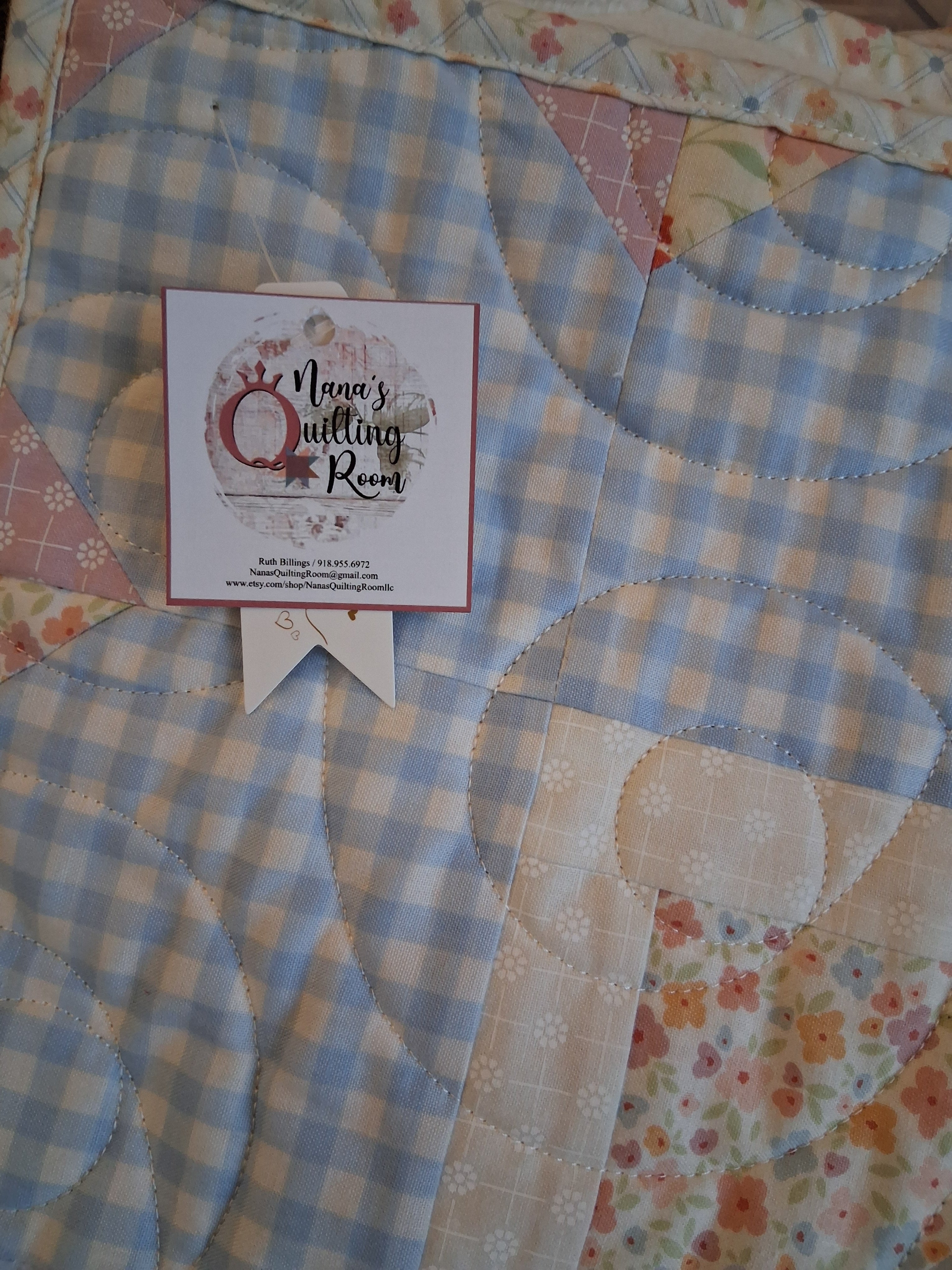 Delicate Heart Handmade Baby Quilt 100% Cotton Fabric (50" x 50") (Blue)