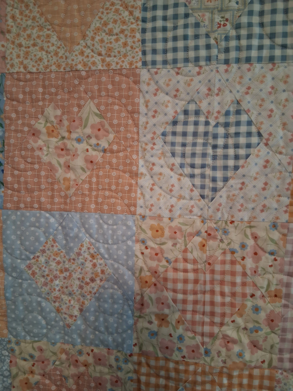 Delicate Heart Handmade Baby Quilt 100% Cotton Fabric (50" x 50") (Blue)