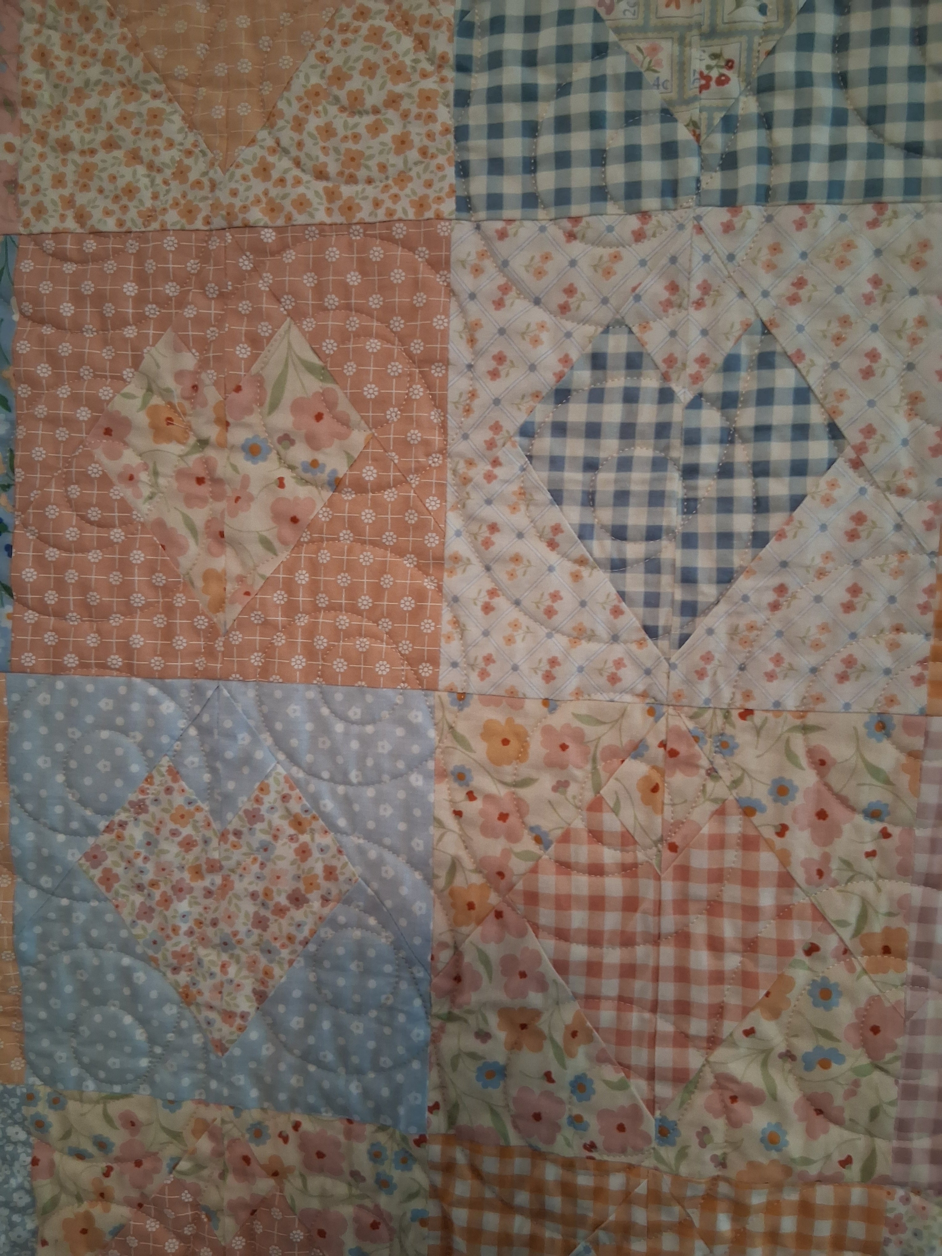 Delicate Heart Handmade Baby Quilt 100% Cotton Fabric (50" x 50") (Blue)