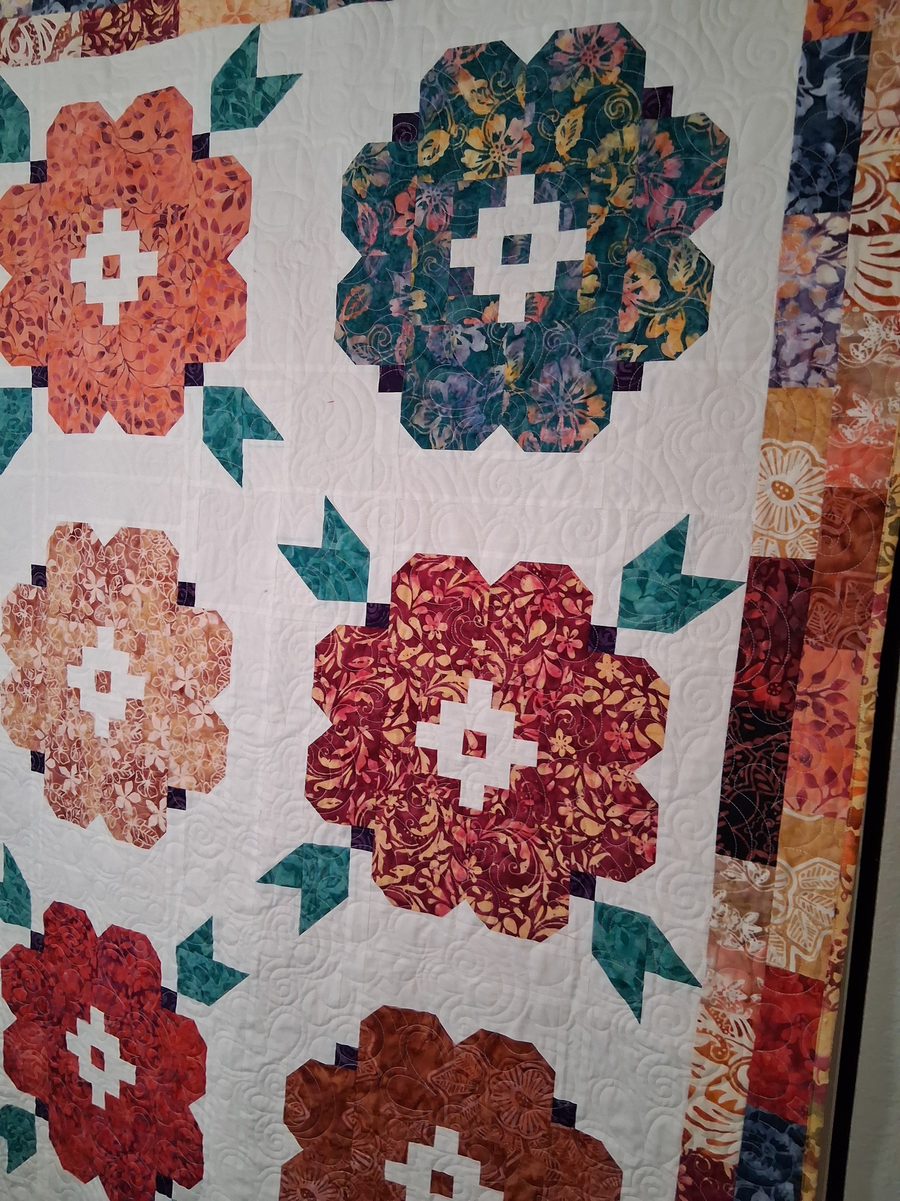 Vintage Blooms Quilt – Handmade 100% Cotton Batik Fabric (80" x 80")