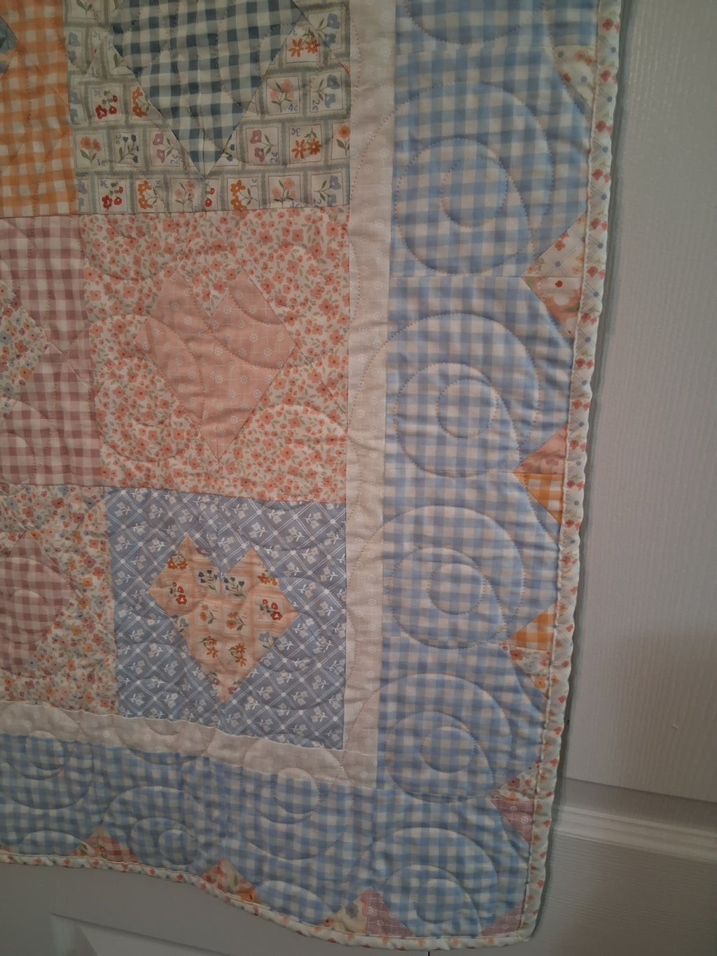 Delicate Heart Handmade Baby Quilt 100% Cotton Fabric (50" x 50") (Blue)