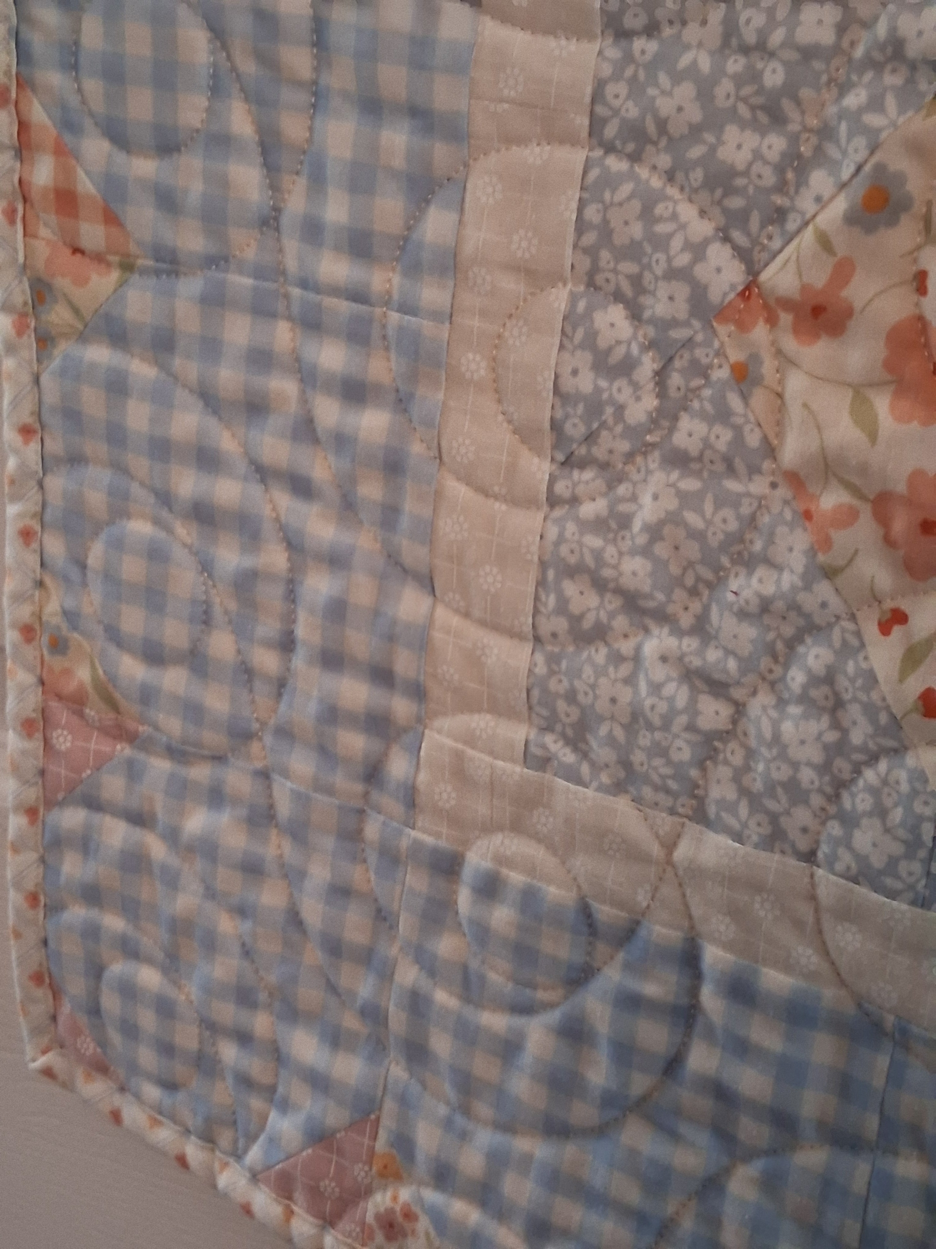 Delicate Heart Handmade Baby Quilt 100% Cotton Fabric (50" x 50") (Blue)